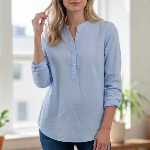 H&M Tops - h&M Cotton staple grandad style top half button up oversized